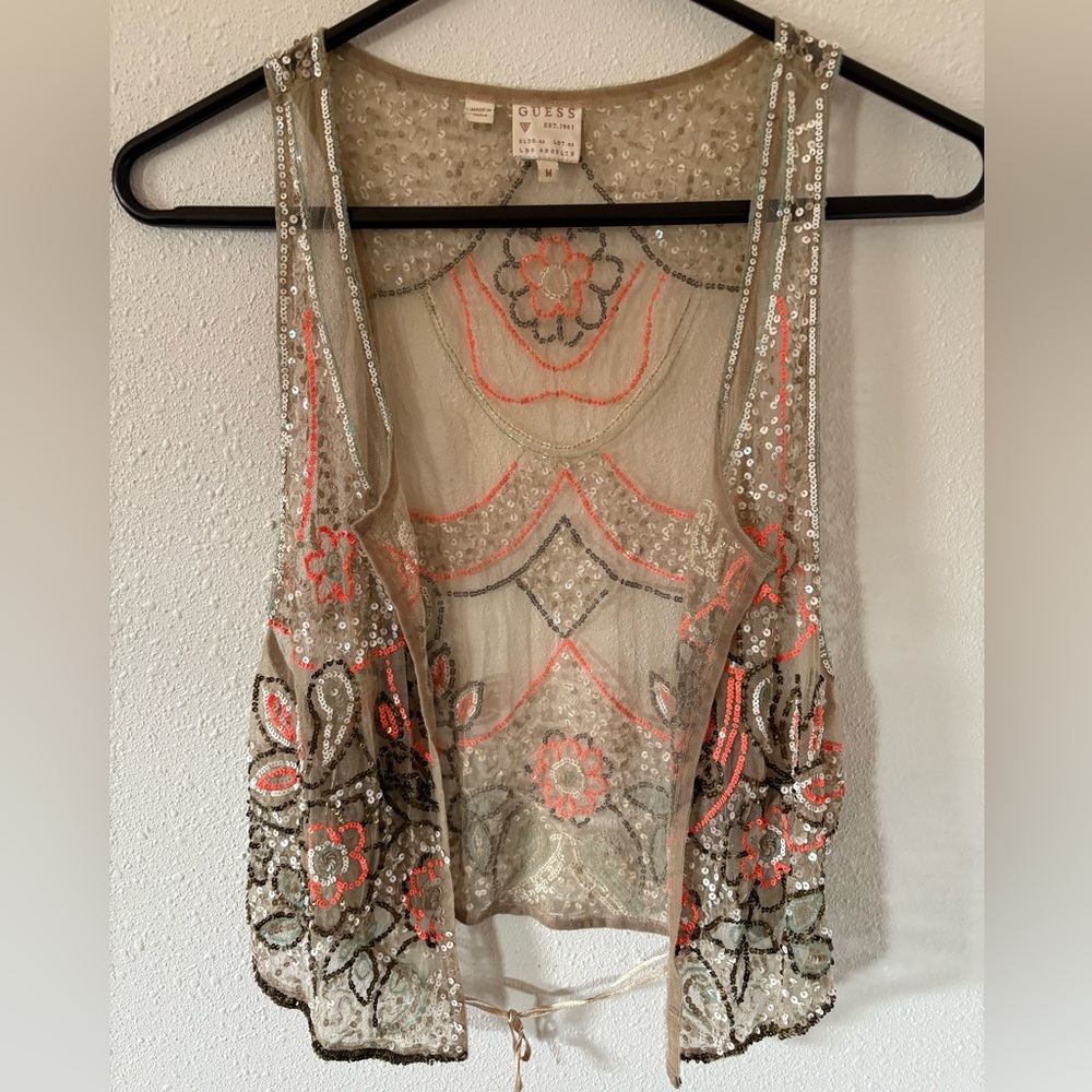 GUESS Sequin Embroidered Sheer Vest